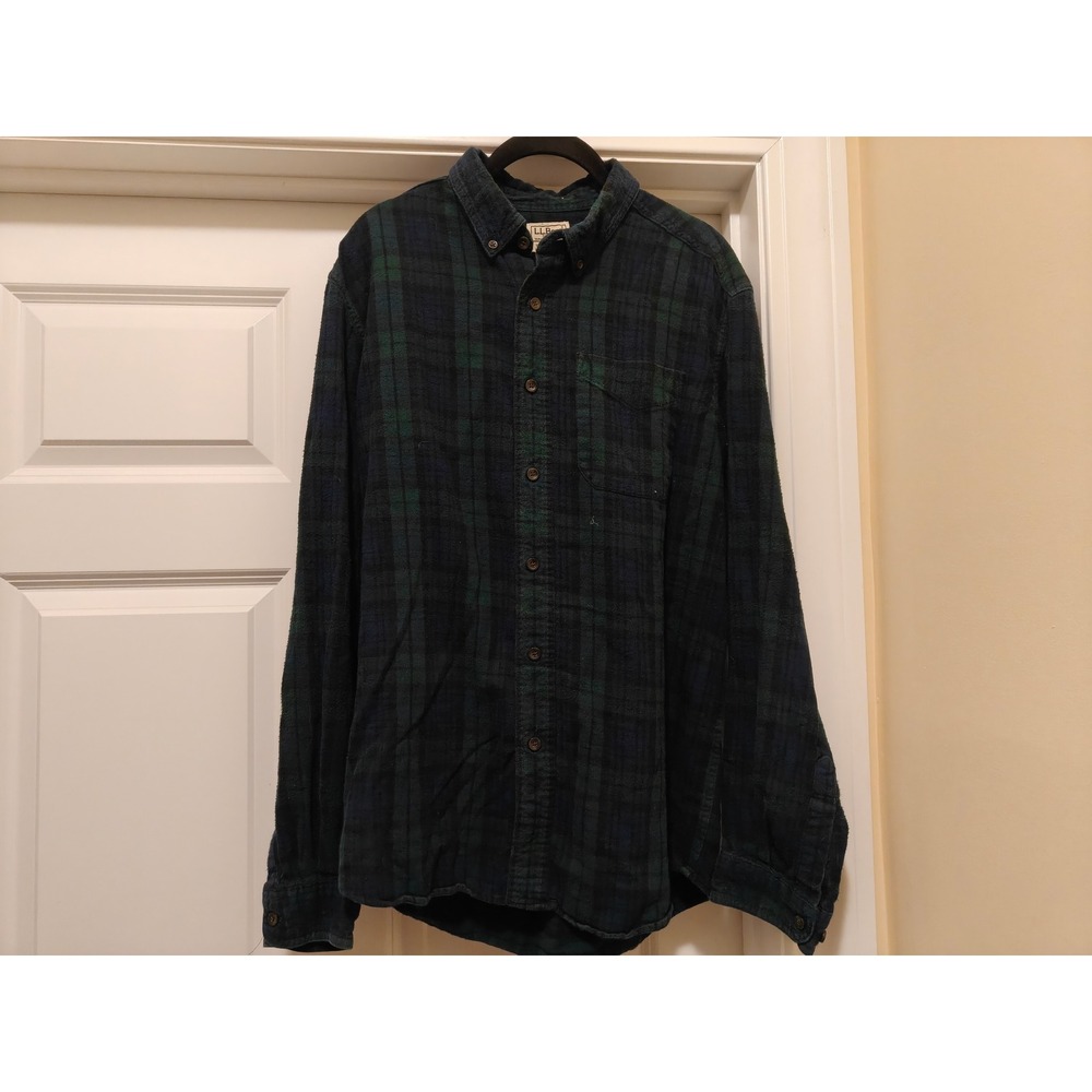 LL Bean Mens Black Watch Plaid Flannel Shirt Traditional Fit Navy Green 228061 M